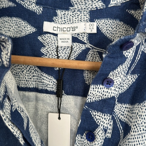 NWT Chicos size 2 Blue Leaf Print Dress - Picture 7 of 12